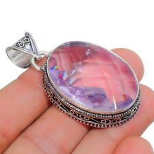 Pink Morganite Gemstone Handmade 925 Sterling Silver Jewelry Oval Cut Pendant