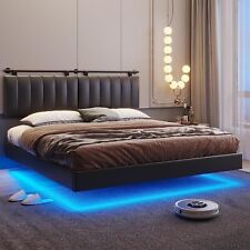 Floating Bed Frame King size with LED Lights & Wall Mounted Headboard Black - Rancho Cucamonga - US