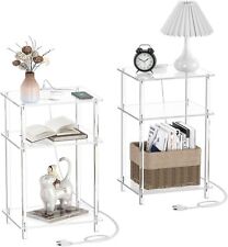 Eglaf Acrylic Side Table with Charging Station - 3 Tier 2-Pack, Transparent - Des Moines - US