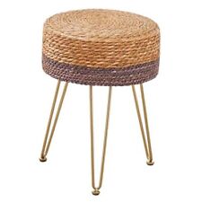 Natural Seagrass Hand Weave Poufs Vanity Stool Velvet Ottoman Stool Brown - Mumbai - India