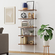 Theo 5-Shelf Wood Modern Bookcase, Open Wall Mount Ladder Bookshelf with Industr - Mumbai - India