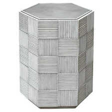 Luxe Geometric Hexagon Checkerboard Accent Table White Wood Metal Gray Square