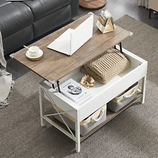 VINGLI 36 Lift Top Coffee Table with Free Cloth Storage Bins, White Walnut Fram - CA"