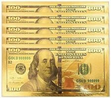 5 PCS Gold Plated USA $100 Dollar Bill Envelopes Money Banknote Novelty Gift!
