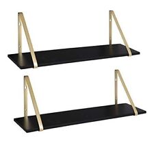 Kate & Laurel Soloman 2Pc Black Wooden Wall Shelf Shelves w/ Gold Metal Brackets - Toronto - Canada