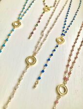 Pave Karma LARIAT Beaded DAINTY NECKLACE 18K Gold-Plated Y-DROP Summer NECKLACE