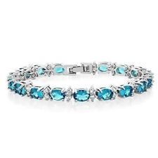 Gorgeous Oval And Round Lake Blue Cubic Zirconia Cz Tennis Bracelet Jewelry Gift