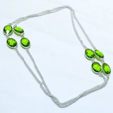 Peridot Gemstone Handmade Ethnic Silver Jewelry Necklace 36 NRJR3795"