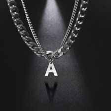 2 Layers Cuban Chain Necklaces for Men Hip Hop Stainless Steel Alphabet Letter