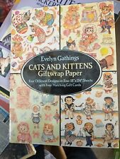 NEW Vtg Evelyn Gathings Cats And Kittens Giftwrap Paper Gift Cards Vintage 1989