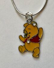 Winnie the Pooh enamel metal crystal charm pendant 1 necklace 18" silver plated"