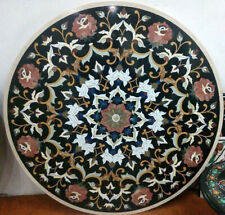 48 Round Black Marble Coffee Table Multi Precious Inlay Floral Arts Home Decors"