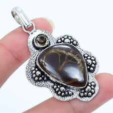 Mud Crack Fossil, Smokey Topaz Handmade Silver Jewelry Pendant 2.2 PRJ17414"