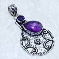 African Amethyst Gemstone Handmade Ethnic Silver Jewelry Pendant 2.4 PRJ14476"