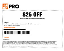 HOME DEPOT $25.00 Off $200 min purchase Expires 7/31/2024 - Emailed