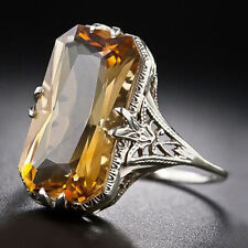 Vintage Rectangle Citrine Engagement Ring for Women Cocktail Party Jewelry Gift