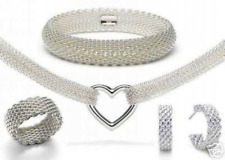 beautiful Fashion 925 silver Pretty cute mesh Ring Earring Bangle Necklace set