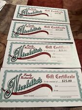 Gift certificates to Nicolettas restaurant