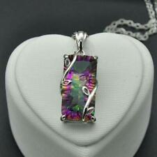 Women 925 Silver Rainbow Mystic Topaz Pendant Necklace 24 Chain Wedding Jewelry"