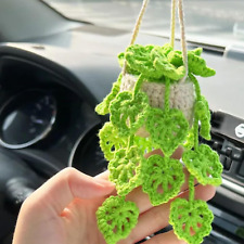 Crochet Car Accessories,Cute Potted Plants Crochet Car Mirror Hanging Accessorie