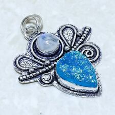 Titanium Druzy, Rainbow Moonstone Ethnic Silver Jewelry Pendant 2.0 PRJ14520"