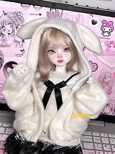 1/6yosd 1/4MSD BJD Clothes White Bunny Coat Rabbit Ears Hood Coat Soft Cardigan