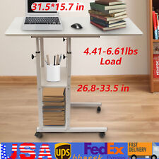 C-Shaped Side Table Adjustable Height Computer End Table Storage Shelf w/ Wheels