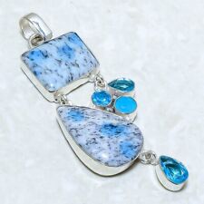 K2 Azurite, Blue Onyx Gemstone Handmade Silver Jewelry Pendant 2.8 PRJ12603"