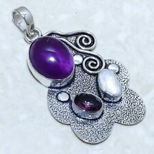 African Amethyst, Biwa Pearl Gemstone Silver Jewelry Pendant 2.1 PRJ10738"