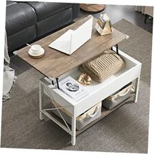 36 Lift Top Coffee Table with Free Cloth Storage Bins Walnut Framhouse White - Miami - US"