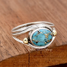 Blue Copper Turquoise Ring Handmade 925 Sterling Silver Jewelry For Women