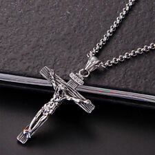 Men's Cross Jesus Piece Pendant Cuban Chain Necklace Silver/Gold Jewelry 9L