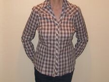 a.n.a. Shirt Blouse Womens Medium Western Brown Plaid Top Long Sleeve Adjusts