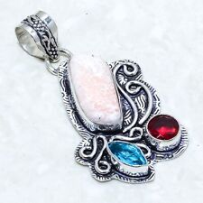 Scolecite, Blue Topaz Gemstone Handmade Silver Jewelry Pendant 2.0 PRJ12742"