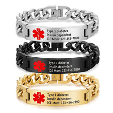 Personalized Medical Alert Bracelet Cuban Chain Emergency ID Tag Health Jewelry