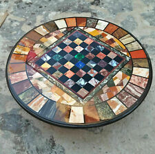 18'' Black Marble Chess Table Top Pietra Dura Inlay Malachite Children Game c30