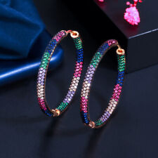 Black Gold Rainbow CZ Round Hoop Earrings for Brides Multicolor Fashion Jewelry