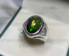 Black Opal Gemstone Ring For Men 925 Sterling Silver Anniversary Ring