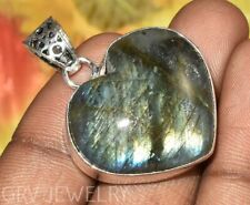 Heart Shape Labradorite Gemstone Pendant 925 Sterling Silver Plated FP-28