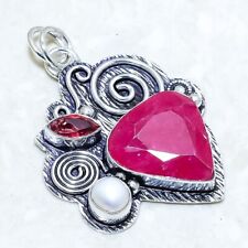 Faceted Ruby, Garnet Gemstone Handmade Silver Jewelry Pendant 2.0 PRJ12936"