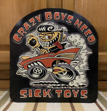Crazy Boys Need Sick Toys Metal Sign Vintage Style Wall Decor Garage Hot Rod Gas