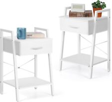 White Nightstand Set of 2 Modern Small Bed Side Table with Fabric White*2 - Des Moines - US