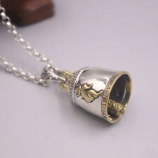 Real 925 Sterling Silver Buddhist Bell Pendant +Rolo Link Chain Necklace