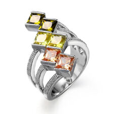 Square Style Natural Morganite Peridot Lemon Topaz Gemstone Silver Ring Sz 6-10