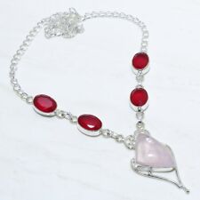 Rose Quartz, Ruby Gemstone Handmade Silver Jewelry Necklace 18 NRJ15040"