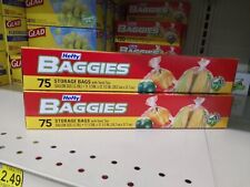 2 LOT Hefty Baggies Food Storage Gallon Size Bags 75 Count + Twist off Ties