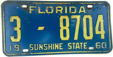 Vintage Florida 1960 Auto License Plate Hillsborough County Collector Decor
