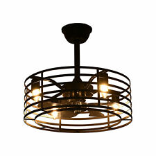 20 Farmhouse Ceiling Fan Lamp Rustic Cage Pendant Light Fixture with Remote - Chino - US"