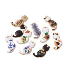 100x Printed Cat Alloy Pendants Charms with Enamel For Jewelry Making 30x15x2mm