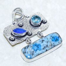 K2 Azurite, Sapphire Gemstone Handmade Silver Jewelry Pendant 1.9 PRJ12712"